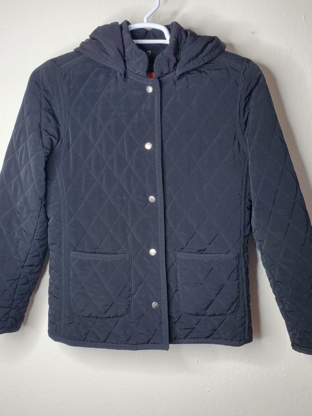 Esprit Outerwear Quilted Winter Jacket Women's M Black Removable Hood Snap Front